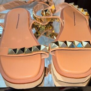 Women’s Peach Studded Ankle-Strap Flat Sandals